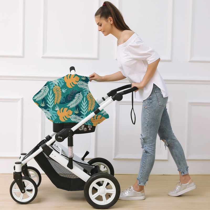 Hicoco Carseat Cover Boy and Girls - Multi-use Nursing Car Seat Canopy Cover for Breastfeeding  Infant Stroller Cover  High Chair Cover (Green Leaves) - Image 4
